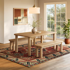 Alvia Weathered 3-Piece Oak Wood Dining Table and Benches Set - Ornate Home