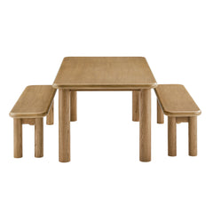 Alvia Weathered 3-Piece Oak Wood Dining Table and Benches Set - Ornate Home