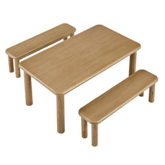 Alvia Weathered 3-Piece Oak Wood Dining Table and Benches Set - Ornate Home