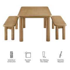 Alvia Weathered 3-Piece Oak Wood Dining Table and Benches Set - Ornate Home