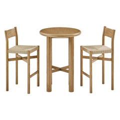 Alvia Weathered 3-Piece Round Oak Wood Bar Table With Bar Stools Set - Ornate Home