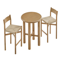 Alvia Weathered 3-Piece Round Oak Wood Bar Table With Bar Stools Set - Ornate Home