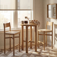 Alvia Weathered 3-Piece Round Oak Wood Bar Table With Bar Stools Set - Ornate Home