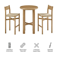 Alvia Weathered 3-Piece Round Oak Wood Bar Table With Bar Stools Set - Ornate Home