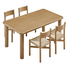 Alvia Weathered 5-Piece Oak Wood Dining Table and Chairs Set - Ornate Home