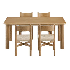 Alvia Weathered 5-Piece Oak Wood Dining Table and Chairs Set - Ornate Home