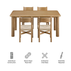 Alvia Weathered 5-Piece Oak Wood Dining Table and Chairs Set - Ornate Home