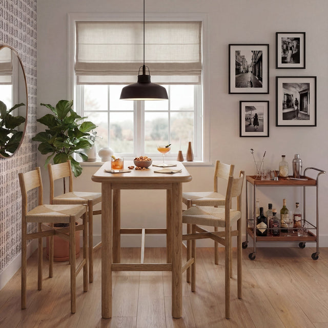 Alvia Weathered 5-Piece Rectangular Oak Wood Bar Table With Bar Stools Set - Ornate Home
