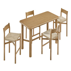 Alvia Weathered 5-Piece Rectangular Oak Wood Bar Table With Bar Stools Set - Ornate Home