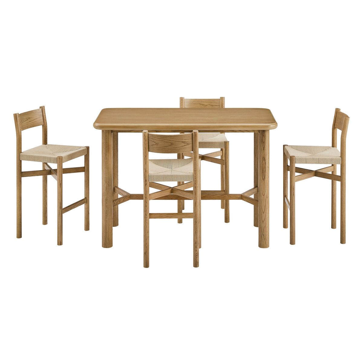 Alvia Weathered 5-Piece Rectangular Oak Wood Bar Table With Bar Stools Set - Ornate Home