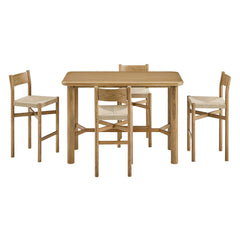 Alvia Weathered 5-Piece Rectangular Oak Wood Bar Table With Bar Stools Set - Ornate Home