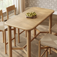 Alvia Weathered 5-Piece Rectangular Oak Wood Bar Table With Bar Stools Set - Ornate Home
