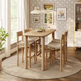 Alvia Weathered 5-Piece Rectangular Oak Wood Bar Table With Bar Stools Set - Ornate Home