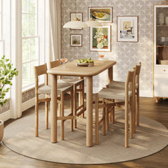 Alvia Weathered 5-Piece Rectangular Oak Wood Bar Table With Bar Stools Set - Ornate Home