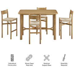 Alvia Weathered 5-Piece Rectangular Oak Wood Bar Table With Bar Stools Set - Ornate Home