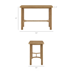 Alvia Weathered 5-Piece Rectangular Oak Wood Bar Table With Bar Stools Set - Ornate Home