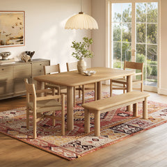 Alvia Weathered 6-Piece Oak Wood Dining Table and Seating Set - Ornate Home