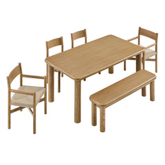 Alvia Weathered 6-Piece Oak Wood Dining Table and Seating Set - Ornate Home