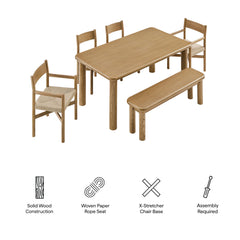 Alvia Weathered 6-Piece Oak Wood Dining Table and Seating Set - Ornate Home