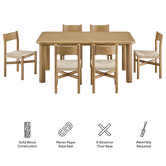 Alvia Weathered 7-Piece Oak Wood Dining Table and Chairs Set - Ornate Home