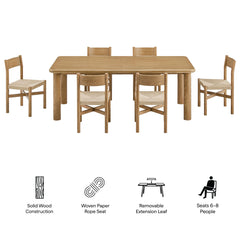 Alvia Weathered 7-Piece Oak Wood Extendable Dining Table and Chairs Set - Ornate Home