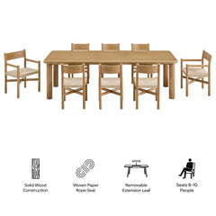 Alvia Weathered 9-Piece Oak Wood Extendable Dining Table and Chairs Set - Ornate Home