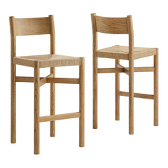 Alvia Weathered Oak Wood Bar Stools With Woven Seats (Set of 2) - Ornate Home