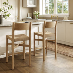 Alvia Weathered Oak Wood Counter Stools With Woven Seats (Set of 2) - Ornate Home
