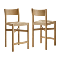 Alvia Weathered Oak Wood Counter Stools With Woven Seats (Set of 2) - Ornate Home