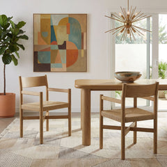 Alvia Weathered Oak Wood Dining Armchairs With Woven Seats (Set of 2) - Ornate Home
