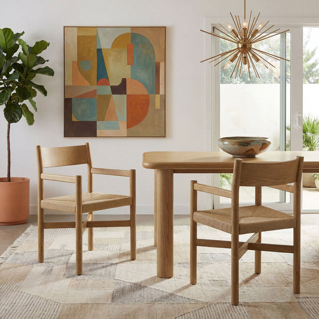 Alvia Weathered Oak Wood Dining Armchairs With Woven Seats (Set of 2) - Ornate Home