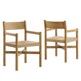 Alvia Weathered Oak Wood Dining Armchairs With Woven Seats (Set of 2) - Ornate Home