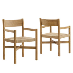 Alvia Weathered Oak Wood Dining Armchairs With Woven Seats (Set of 2) - Ornate Home