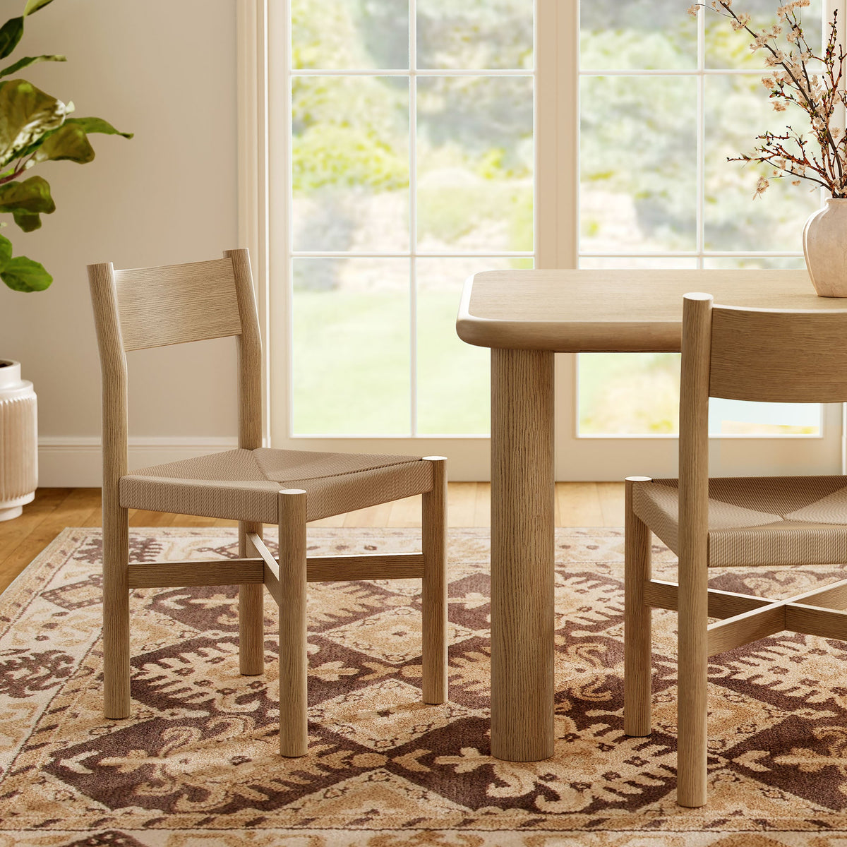 Alvia Weathered Oak Wood Dining Side Chair With Woven Seat - Ornate Home