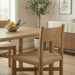 Alvia Weathered Oak Wood Dining Side Chair With Woven Seat - Ornate Home