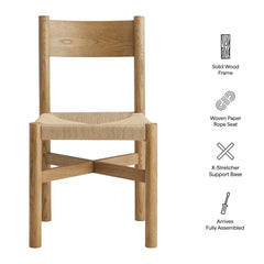 Alvia Weathered Oak Wood Dining Side Chair With Woven Seat - Ornate Home