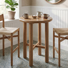 Alvia Weathered Round 30" Oak Wood Bar Table - Ornate Home