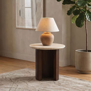 Alvik Dark Walnut/Light Beige Round End Table - Ornate Home