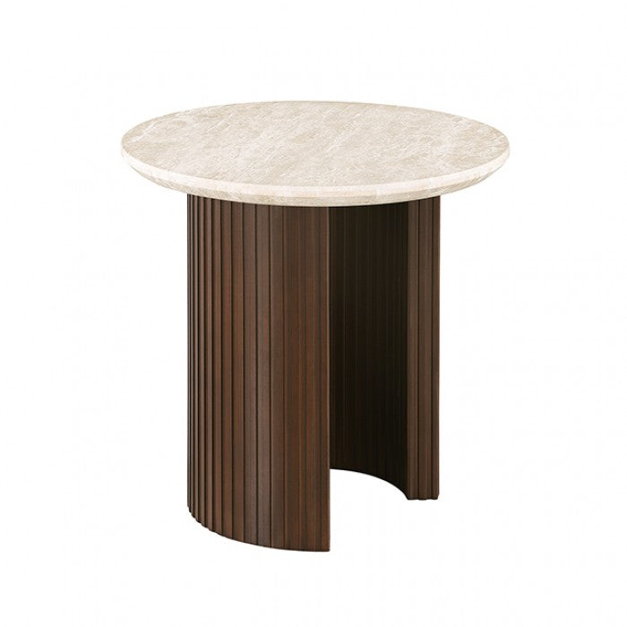 Alvik Dark Walnut/Light Beige Round End Table - Ornate Home