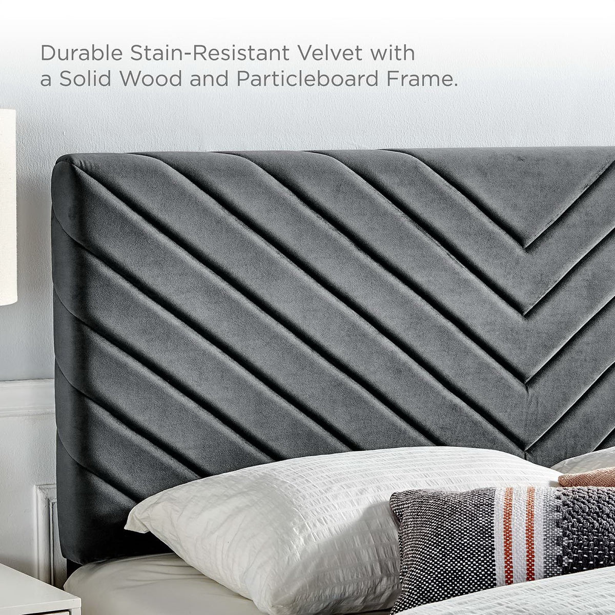 Alyson Charcoal Angular Channel Tufted Performance Velvet Full / Queen Headboard - Ornate Home