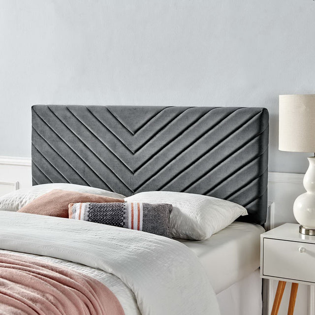 Alyson Charcoal Angular Channel Tufted Performance Velvet King / California King Headboard - Ornate Home
