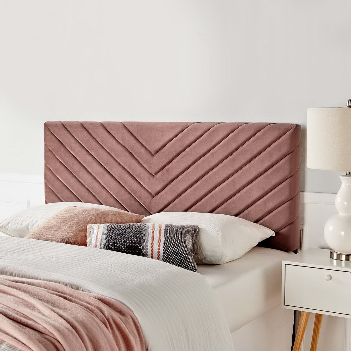 Alyson Dusty Rose Angular Channel Tufted Performance Velvet Full / Queen Headboard - Ornate Home