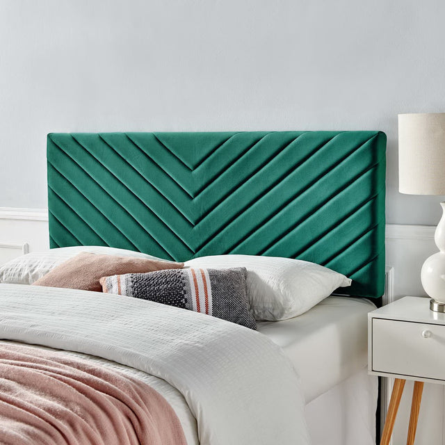Alyson Teal Angular Channel Tufted Performance Velvet Twin Headboard - Ornate Home