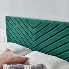 Alyson Teal Angular Channel Tufted Performance Velvet Twin Headboard - Ornate Home