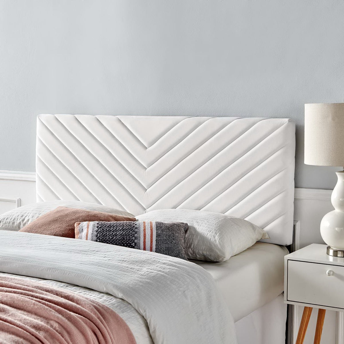 Alyson White Angular Channel Tufted Performance Velvet Full / Queen Headboard - Ornate Home