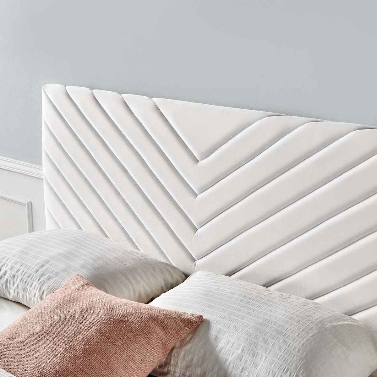 Alyson White Angular Channel Tufted Performance Velvet Full / Queen Headboard - Ornate Home