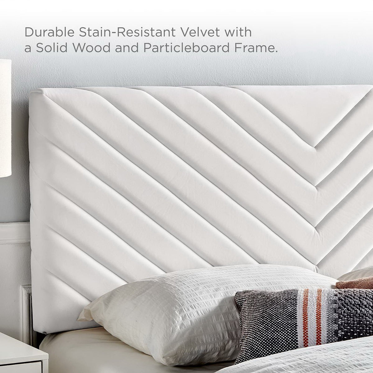 Alyson White Angular Channel Tufted Performance Velvet Full / Queen Headboard - Ornate Home