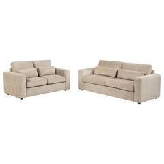 Amador Camel 2-Piece Chenille Upholstered Track Arm Sofa Set - Ornate Home