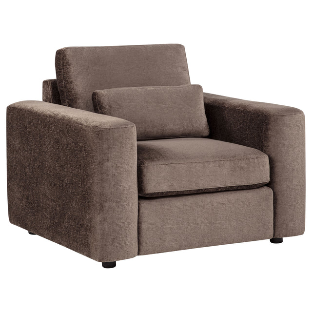 Amador Chocolate Chenille Upholstered Track Arm Accent Chair - Ornate Home