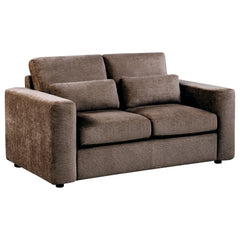 Amador Chocolate Chenille Upholstered Track Arm Loveseat - Ornate Home